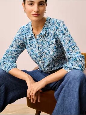 Brora Liberty Print Silk Peter Pan Blouse size US 8, UK 12